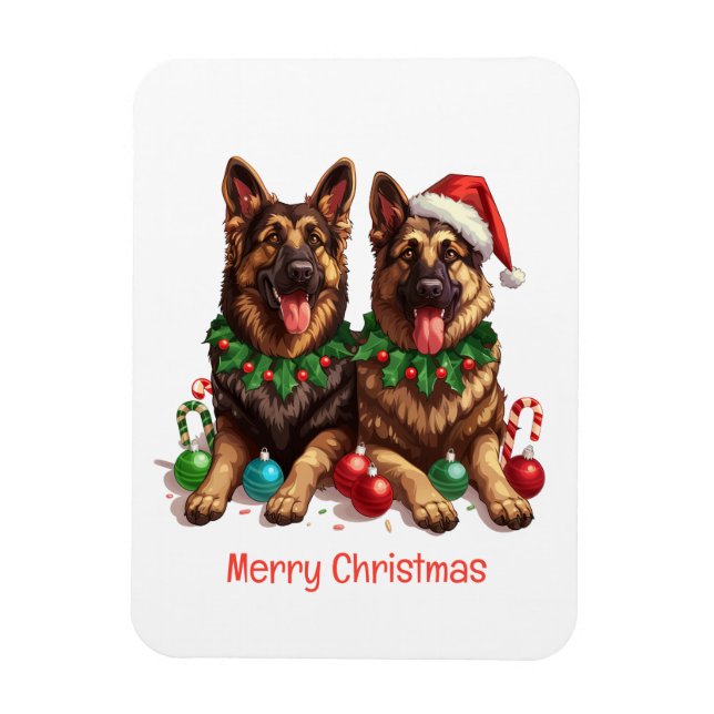 Ímã Cães de German shepherd Feliz de Natal (Vertical)