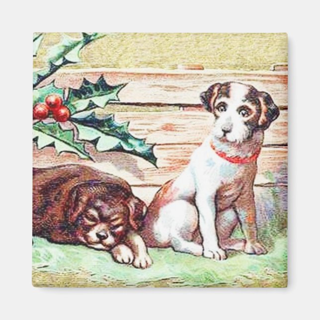 Imã Cães de Natal Imagem de Vintage (Frente)
