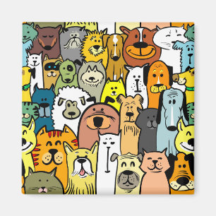 Imã Cães e gatos ilustrados