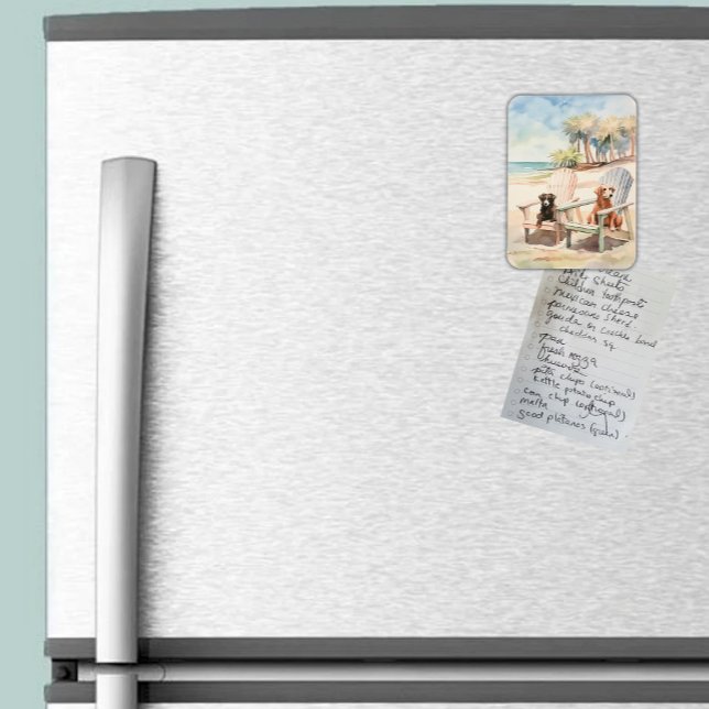 Ímã Cães em Adirondack Chairs Pastel Beach Scene (Coastal Dogs in Adirondack Chairs Magnet
)