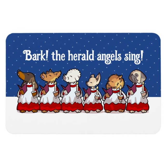 Ímã Cães engraçados cantando carols de Natal Pug Pomer (Horizontal)
