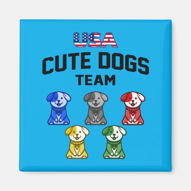 Imã Cães Engraçados Fofos EUA Equipe de Filhotes (Frente)
