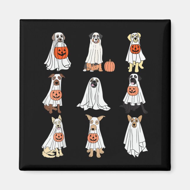 Imã Cães Fantasma Cães Fofos Vestidos De Fantasma Engr (Frente)