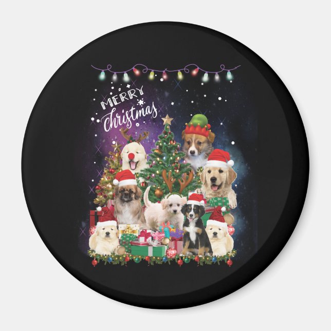 Imã Cães Feliz Natal Luz (Frente)