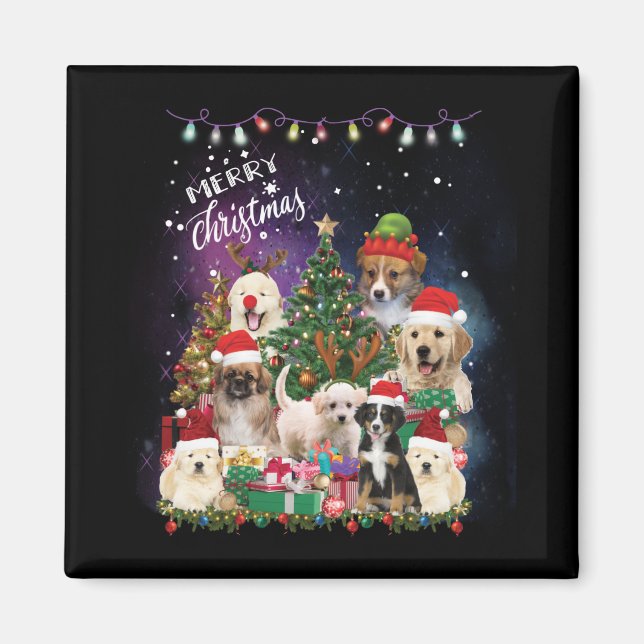 Imã Cães Feliz Natal Luz (Frente)
