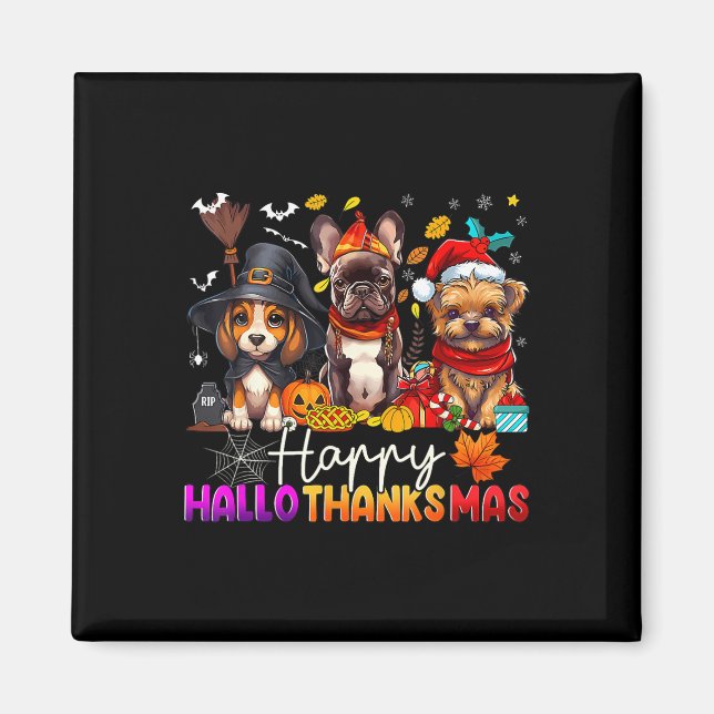 Imã Cães Felizes do Hallothanksmas Halloween Dia de Aç (Frente)