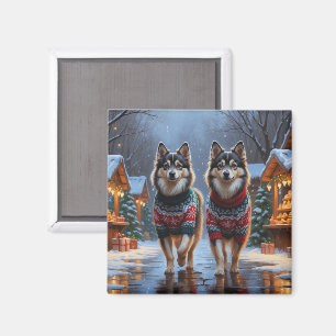 Imã Cães Finnish Lapphund Natal Neve Férias