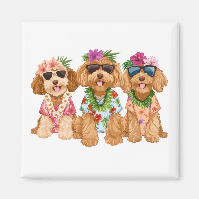 Imã Cães Goldendoodle havaianos Lei de flores (Frente)