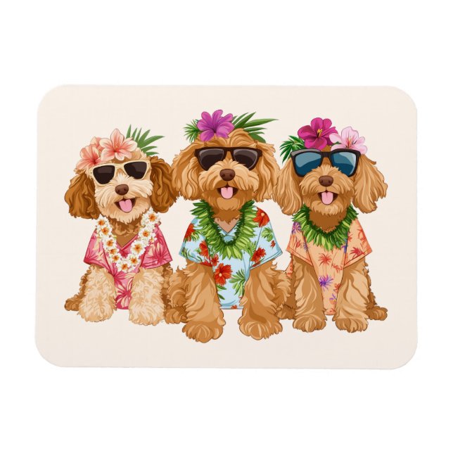 Ímã Cães Goldendoodle havaianos Lei de flores (Horizontal)