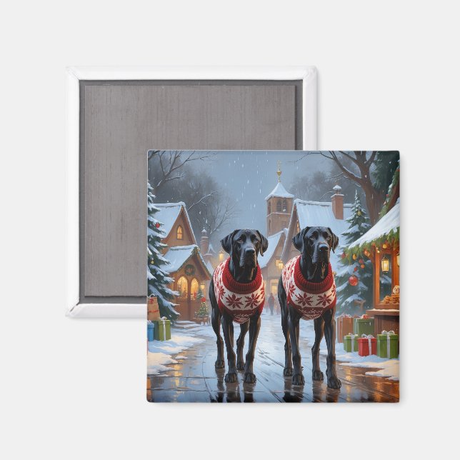 Imã Cães Great Dane Natal Neve Férias (Front/Back)