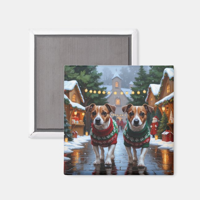 Imã Cães Jack Russell Natal Neve Férias (Front/Back)