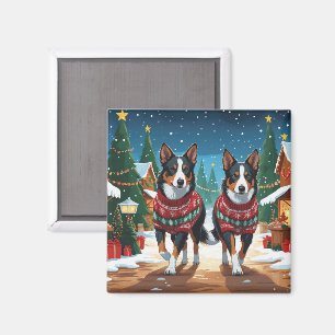 Imã Cães Kelpie Australianos Natal Neve Feriado