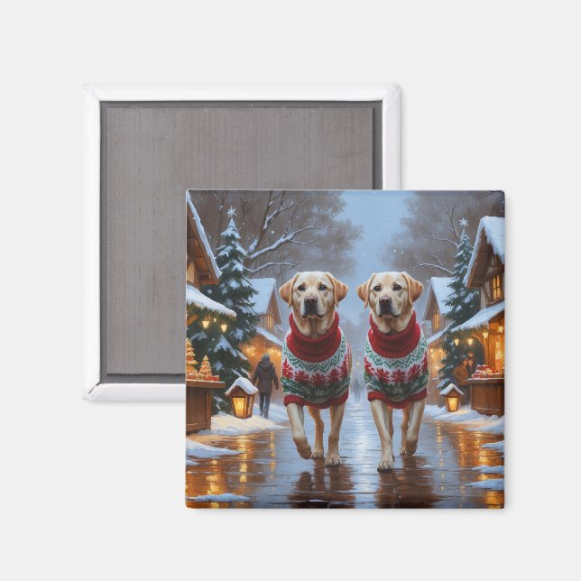 Imã Cães Labrador Natal Neve Férias (Front/Back)