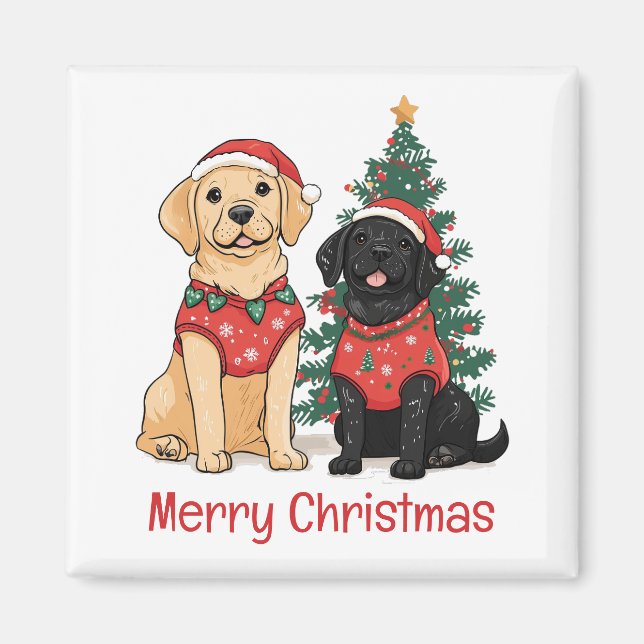Imã Cães Labrador Retriever Feliz Natal (Frente)