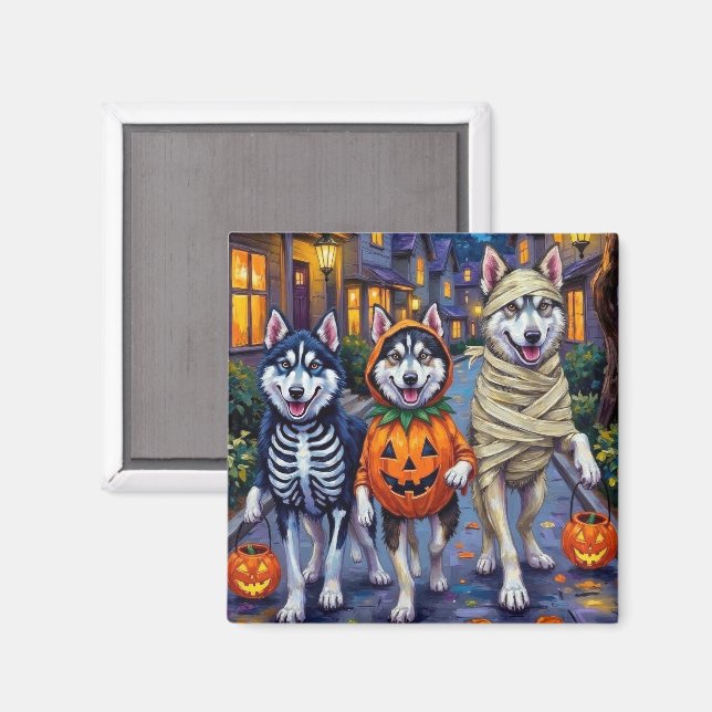 Imã Cães Malamute do Alasca Trick-or-Treating no Hallo (Front/Back)