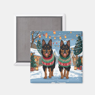 Imã Cães Malinois Belgas Natal Neve Férias