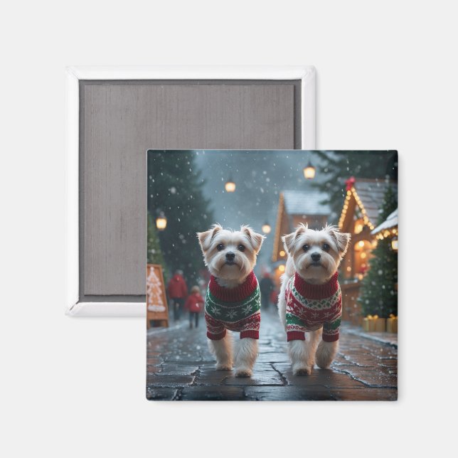 Imã Cães Malteses Natal Neve Férias (Front/Back)
