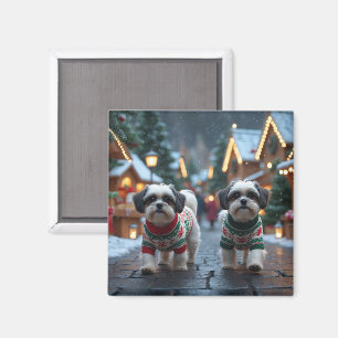 Imã Cães Malti Tzu Natal Neve Férias