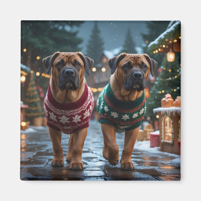 Imã Cães Mastim Tibetano Natal Neve Feriado (Frente)