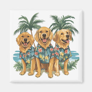 Imã Cães ouros Retriever Vestindo Camisa Havaiana