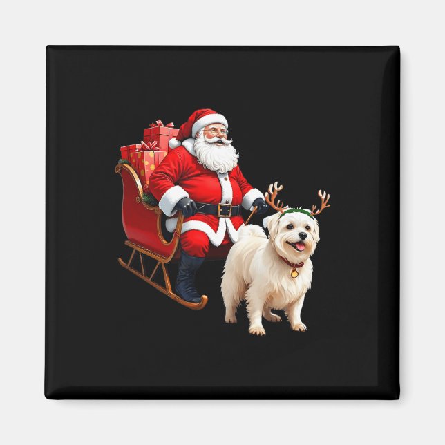Imã Cães Papais noeis De Pântano Sleigh Maltês Reindet (Frente)