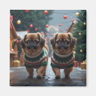 Imã Cães pequinês Natal Neve Férias