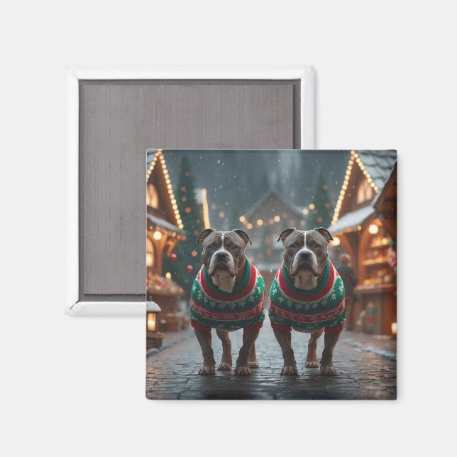 Imã Cães Pitbull Natal Neve Férias (Front/Back)