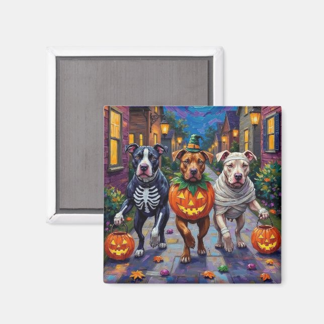 Imã Cães Pitbull Trick-or-Treating  Fantasias de Hallo (Front/Back)