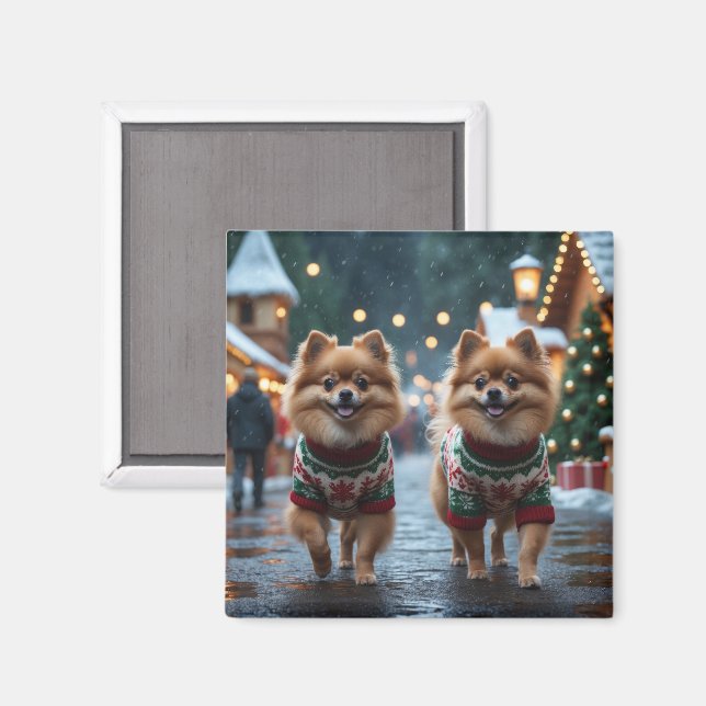 Imã Cães Pomerânia Natal Neve Férias  (Front/Back)