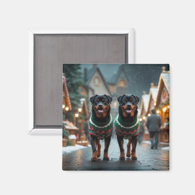 Imã Cães Rottweiler Natal Neve Férias (Front/Back)