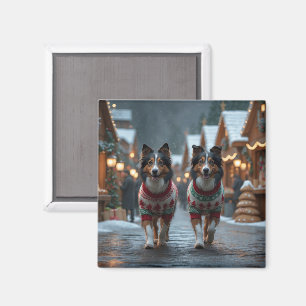 Imã Cães Rough Collie Natal Neve Férias