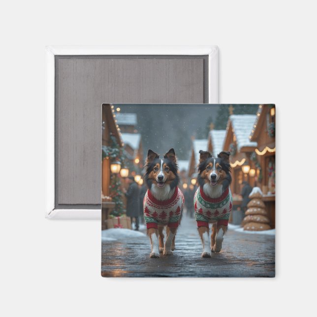 Imã Cães Rough Collie Natal Neve Férias (Front/Back)