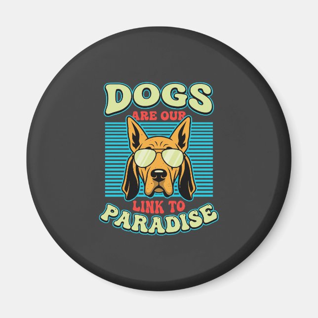 Imã Cães São Nossa Ligação com o Paraíso Vetor Retro (Frente)
