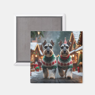 Imã Cães Schnauzer Natal Neve Férias 