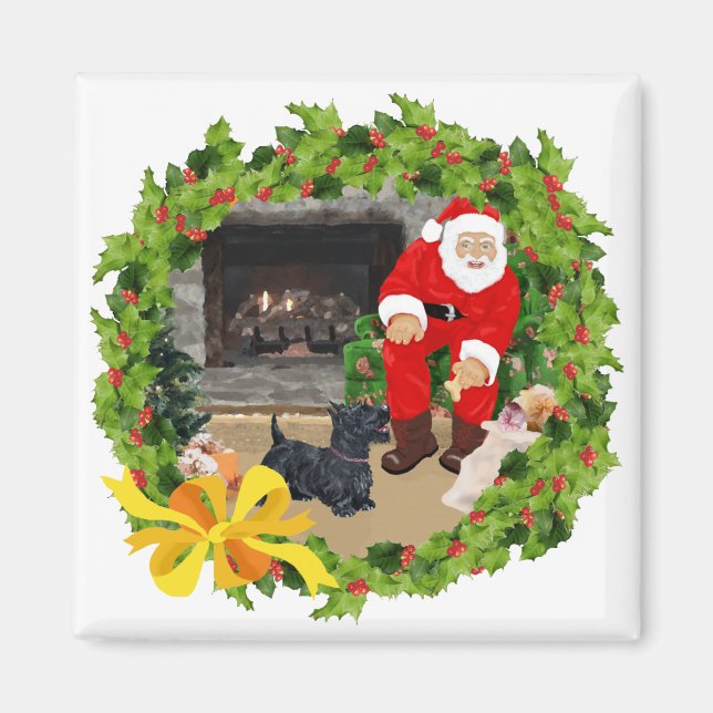 Imã Cães Scottie no Natal (Frente)