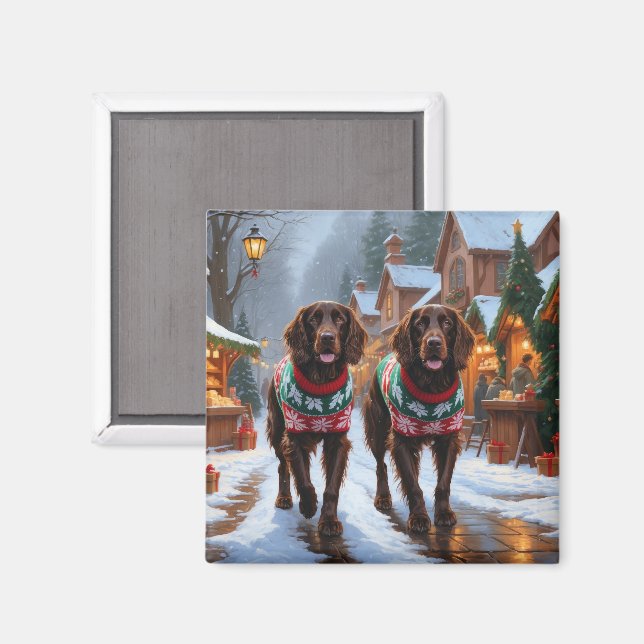 Imã Cães Setter Inglês Natal Neve Férias (Front/Back)