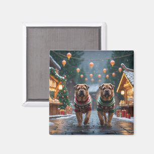 Imã Cães Shar Pei Natal Neve Feriado