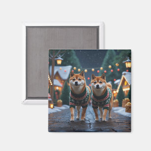 Imã Cães Shiba Inu Natal Neve Feriado