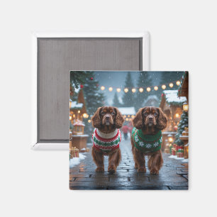 Imã Cães Spaniel Tibetano Natal Neve Férias