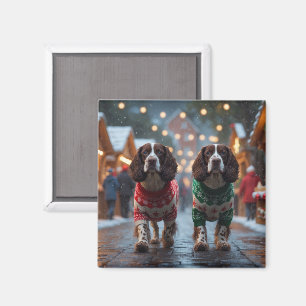 Imã Cães Springer Spaniel Natal Neve Férias