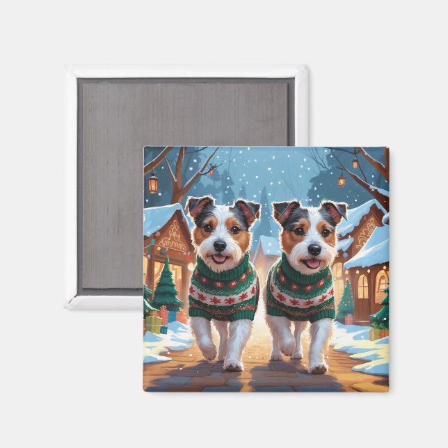 Imã Cães Terrier Australiano Natal Neve Festa (Front/Back)