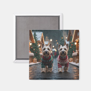 Imã Cães Terrier Escoceses Natal Neve Férias