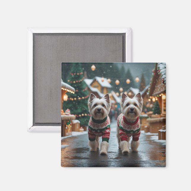 Imã Cães Terrier Tibetano Natal Neve Férias (Front/Back)
