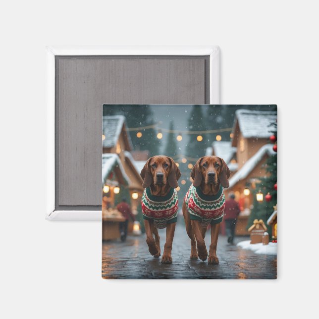 Imã Cães Treeing Walker Coonhound Natal Neve  (Front/Back)