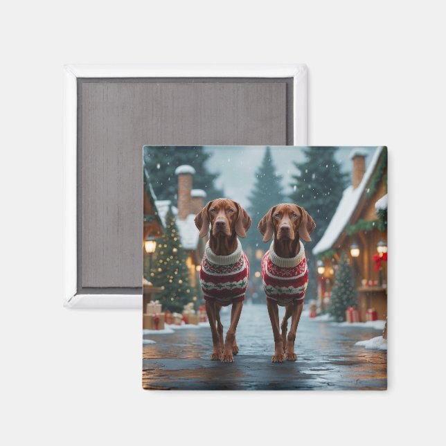 Imã Cães Vizsla Natal Neve Férias (Front/Back)