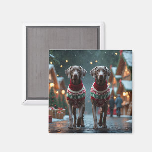 Imã Cães Weimaraner Natal Neve Feriado