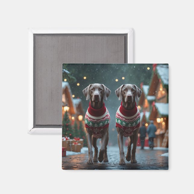 Imã Cães Weimaraner Natal Neve Feriado (Front/Back)