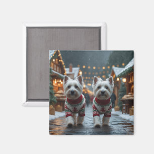 Imã Cães West Highland White Terrier Natal Neve 