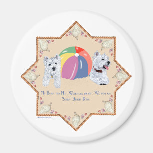 Imã Cães Westies no Verão Arenoso
