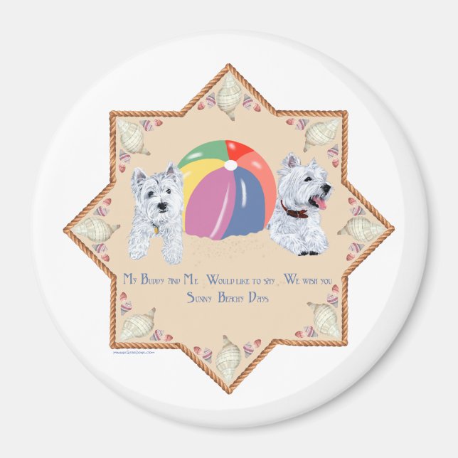 Imã Cães Westies no Verão Arenoso (Frente)